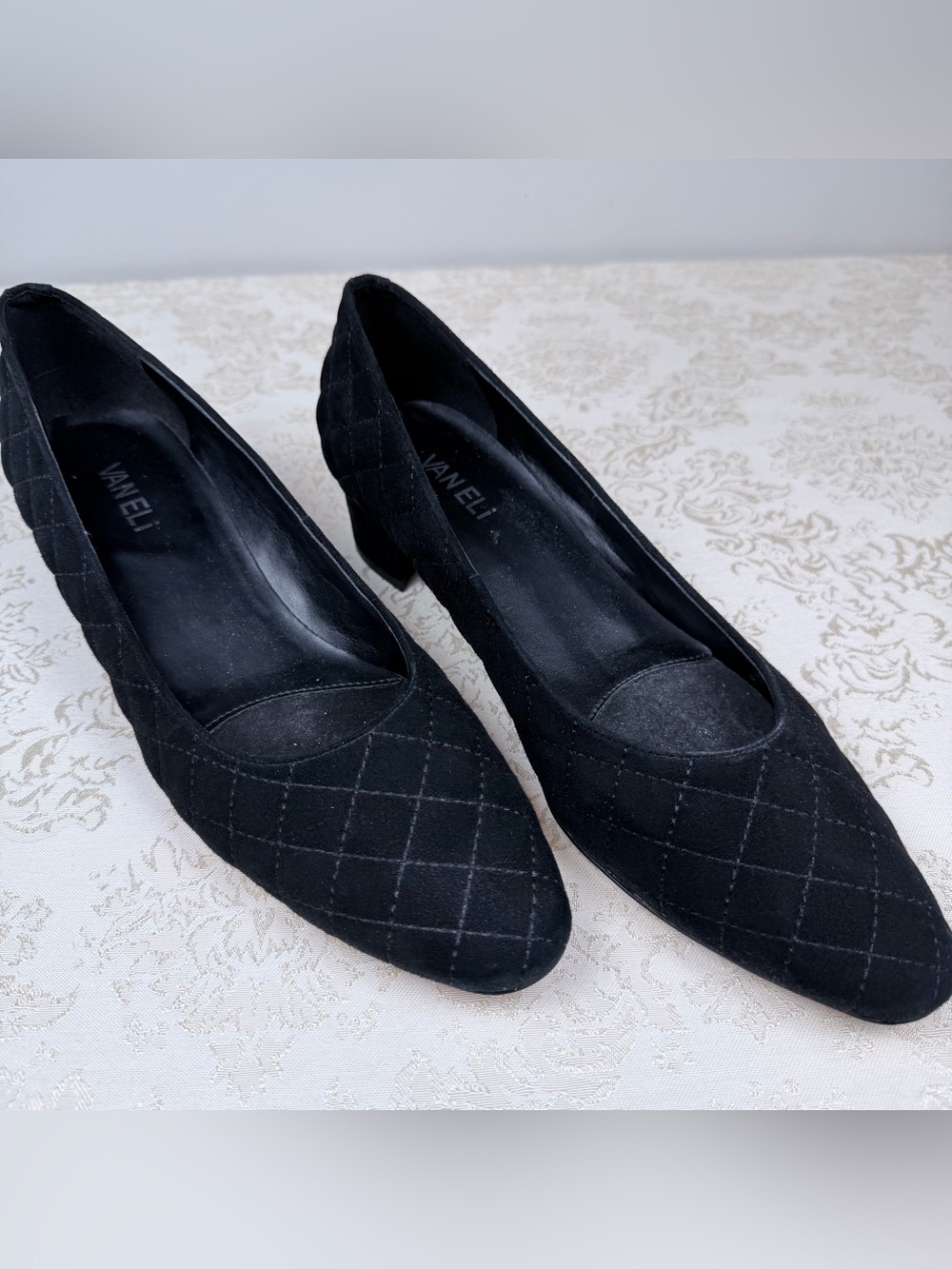 Vaneli Black Quilted Low Block Heel Pumps, 9.5S